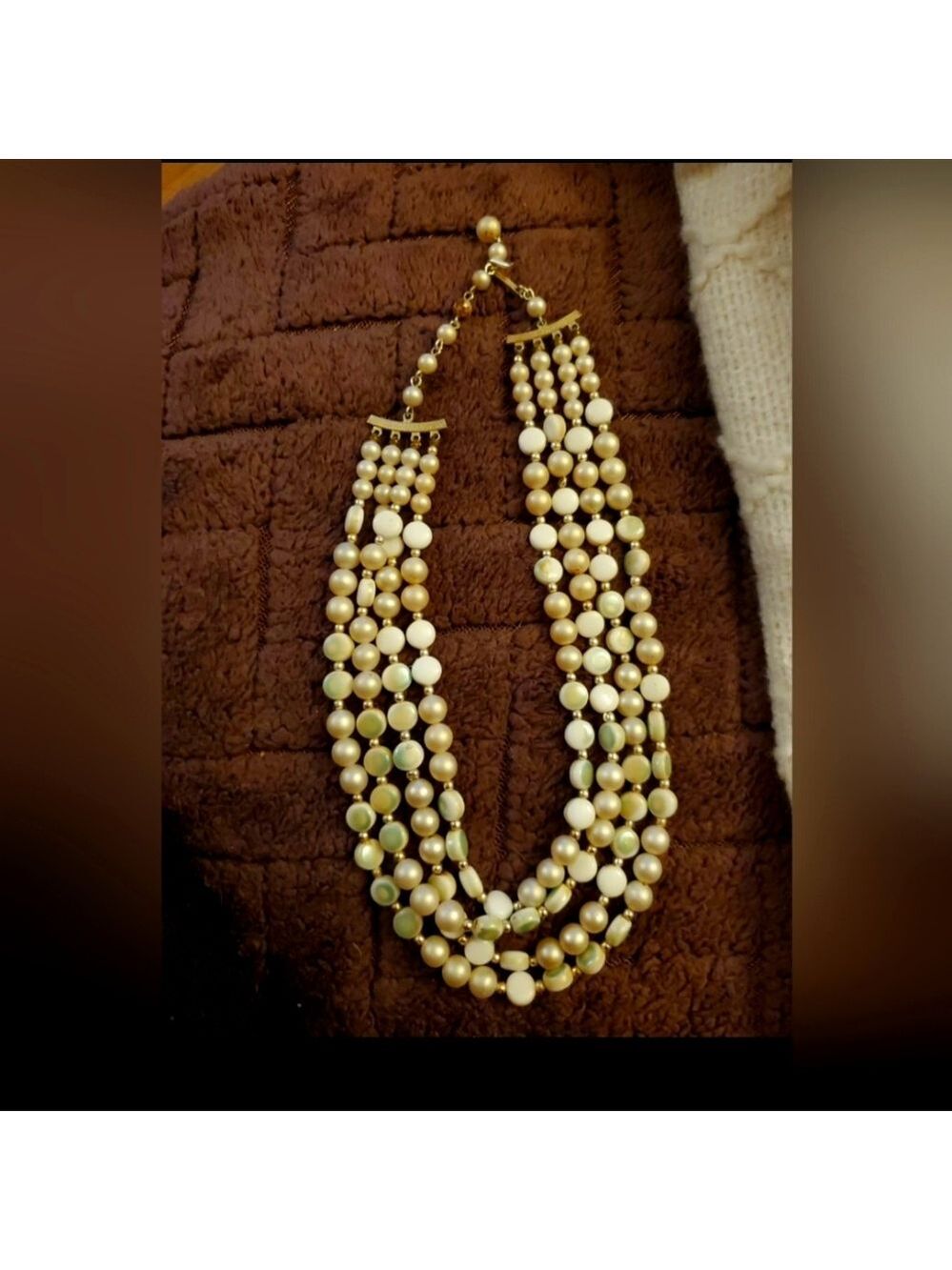 Vintage Japan Multi strand White Bead Adjustable necklace. Signed Japan.